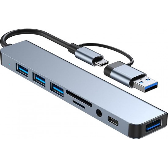 8-in-1 Type-C Hub (USB 3.0, USB 2.0, SD/TF, Audio, PD) 8-in-1 Type-C Hub (USB 3.0, USB 2.0, SD/TF, Audio, PD)