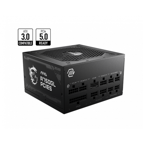MSI - MAG A750GL PCIE5 - 750w - 80 Plus Gold - Modular - PSU MSI - MAG A750GL PCIE5 - 750w - 80 Plus Gold - Modular - PSU