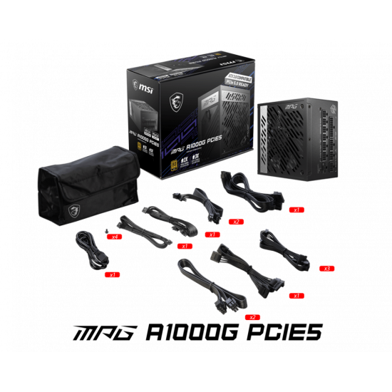 MSI - MPG A1000G PCIE5 - 1000w - 80 Plus Gold - Modular - PSU MSI - MPG A1000G PCIE5 - 1000w - 80 Plus Gold - Modular - PSU