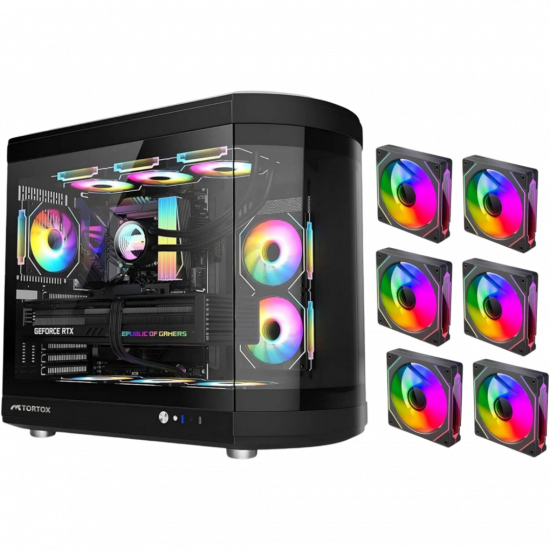 Tortox Vidrio ATX Case with 6 Fans - Black