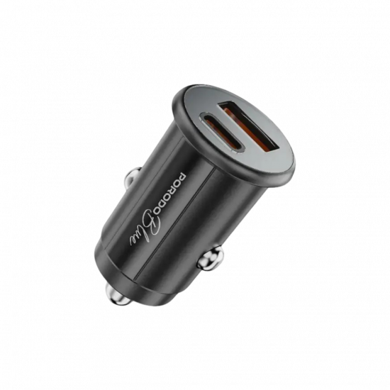 Porodo Blue 36W USB-A+C Port Car Charger - Black