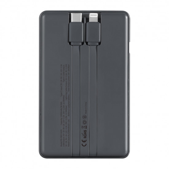 Porodo 10000mAh Slim Powerbank PD 22.5W with Built-in Type-C&Lightning Cables-Black Porodo 10000mAh Slim Powerbank PD 22.5W with Built-in Type-C&Lightning Cables-Black