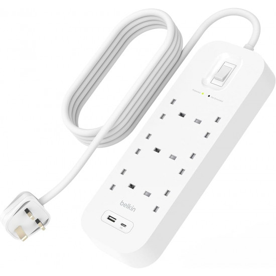 Belkin 6 Outlets 2M Surge Protection Strip with 2 USB Ports (TypeC+A)