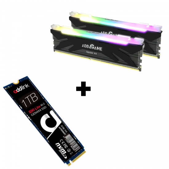 Bundle: Addlink Spider X4 DDR4 32GB - 3600mhz (2x16Gb) RGB - Black + Addlink s90 Lite Gen4 NVMe M.2 - 1TB Bundle: Addlink Spider X4 DDR4 32GB - 3600mhz (2x16Gb) RGB - Black + Addlink s90 Lite Gen4 NVMe M.2 - 1TB