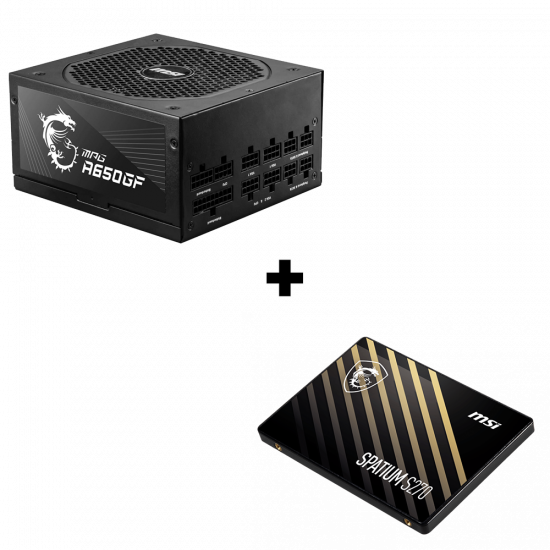 Bundle: MSI MPG A650GF - 650 Watt - 80 Plus Gold - Fully Modular - PSU + MSI Spatium S270 2.5 SSD - 960gb Bundle: MSI MPG A650GF - 650 Watt - 80 Plus Gold - Fully Modular - PSU + MSI Spatium S270 2.5 SSD - 960gb