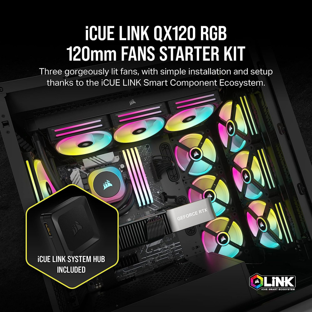 X120 Fans Rack مروحة Corsair iCUE QX120 RGB 120مم PWM – أسود