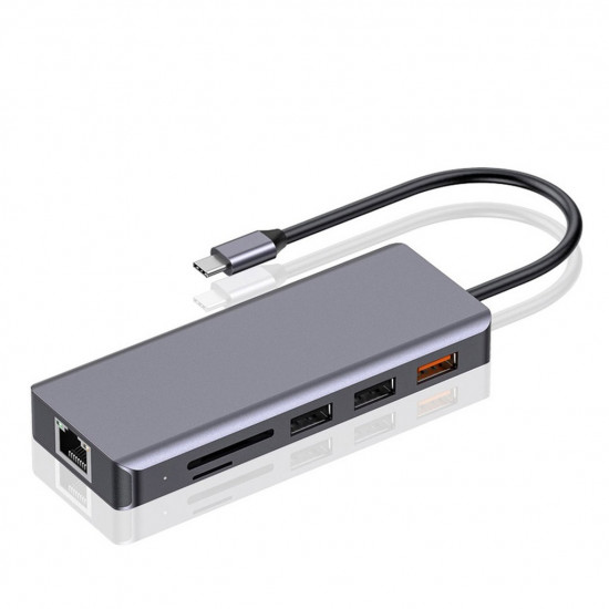 Porodo 9in1 USB-C Hub Type-C PD 100W HDMI Ethernet USB SD Card 3.5mm Aux - Grey Porodo 9in1 USB-C Hub Type-C PD 100W HDMI Ethernet USB SD Card 3.5mm Aux - Grey