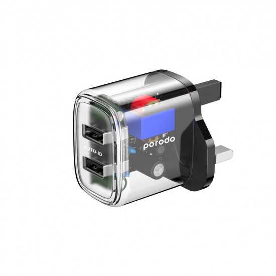 Porodo Dual Output Transparent Charger 2.4A UK - Black Porodo Dual Output Transparent Charger 2.4A UK - Black
