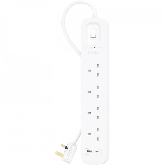 Belkin 4 Outlets 2M Surge Protection Strip with 2 USB Ports (TypeC+A) Belkin 4 Outlets 2M Surge Protection Strip with 2 USB Ports (TypeC+A)