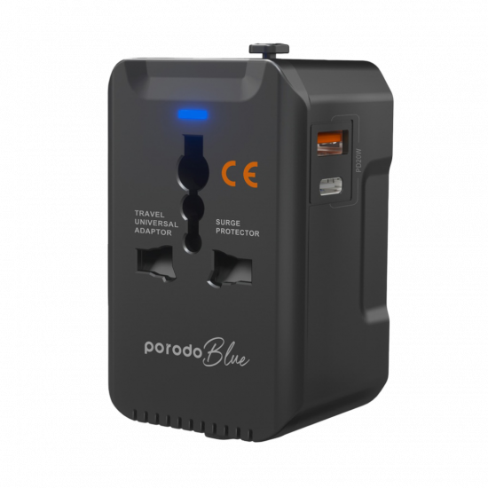 Porodo Blue PD20 Universal Travel Adapter - Black Porodo Blue PD20 Universal Travel Adapter - Black