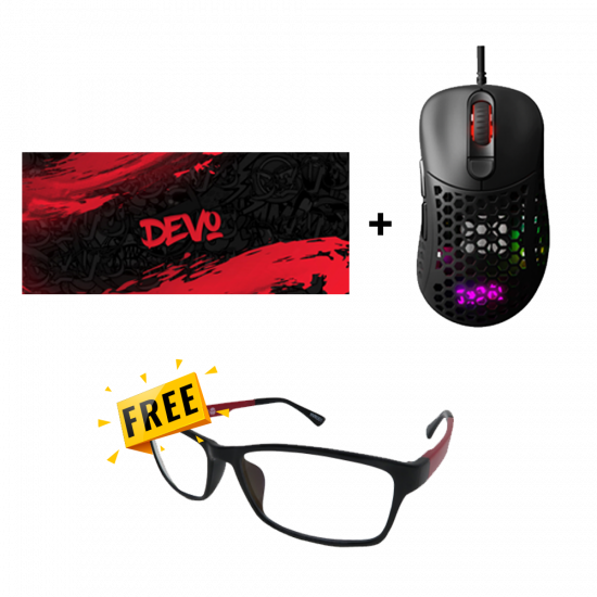 Devo Bundle: Lit-One - Black + Enigma-800 + Devo Gaming Glasses - High Vision Red (Free)