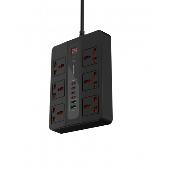 Porodo 6 AC 2 USB-A 24W & 4 USB-C PD 36W Multi-Port Super Hub 3M 3000W UK - Black Porodo 6 AC 2 USB-A 24W & 4 USB-C PD 36W Multi-Port Super Hub 3M 3000W UK - Black