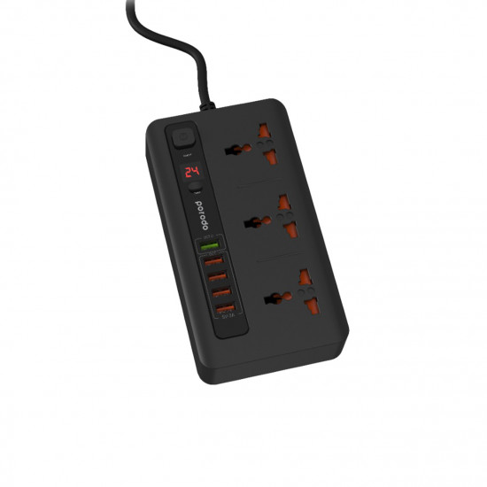 Porodo 3 AC 4 USB-A & USB-C PD 20W Multi-Port Super Hub 2M UK - Black Porodo 3 AC 4 USB-A & USB-C PD 20W Multi-Port Super Hub 2M UK - Black