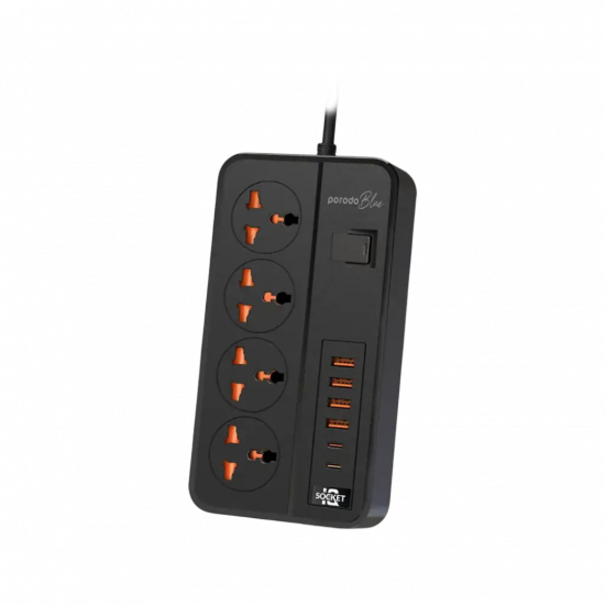 Porodo Blue 4 AC Power Socket With USB Ports - Black Porodo Blue 4 AC Power Socket With USB Ports - Black