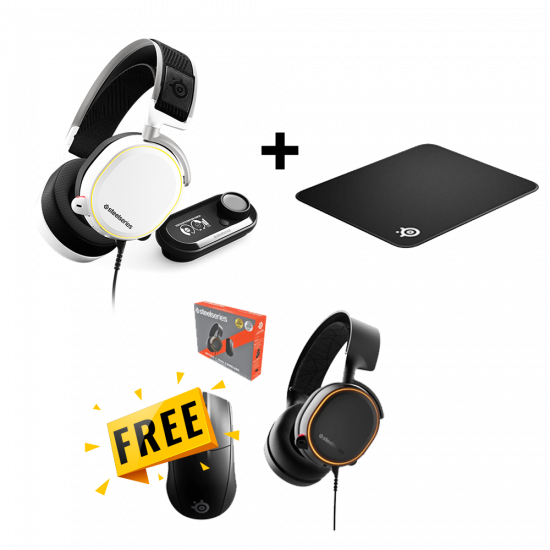 SteelSeries Arctis Pro-GameDAC - White + SteelSeries QcK Gaming Surface - Medium Mousepad + Get SteelSeries Arctis 5 Headest + Rival 3 Wireless Mouse Bundle for free