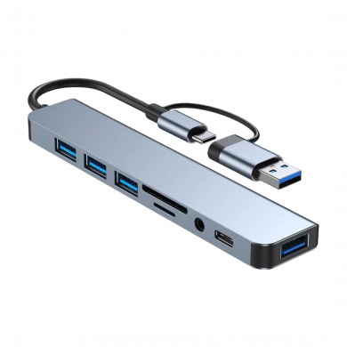 8-in-1 Type-C Hub (USB 3.0, USB 2.0, SD/TF, Audio, PD) 8-in-1 Type-C Hub (USB 3.0, USB 2.0, SD/TF, Audio, PD)