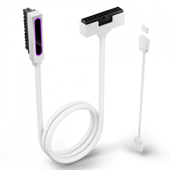 AsiaHorse Hydrus-24PIN-T 2.0 - 24PIN 30cm ARGB PSU Extension Cable - Right out - White AsiaHorse Hydrus-24PIN-T 2.0 - 24PIN 30cm ARGB PSU Extension Cable - Right out - White
