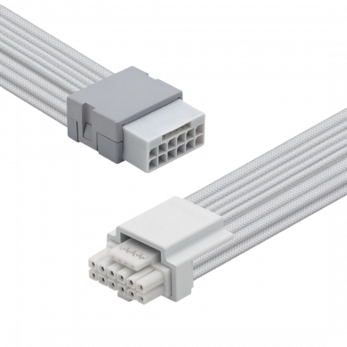 AsiaHorse PCIe 5.0 12VHPWR Sleeved Extension Cable, 16-Pin Male to 16-Pin Female, 180° Connector - White