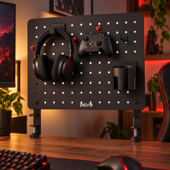 Devo Gaming Clamp-on Desk Pegboard Black