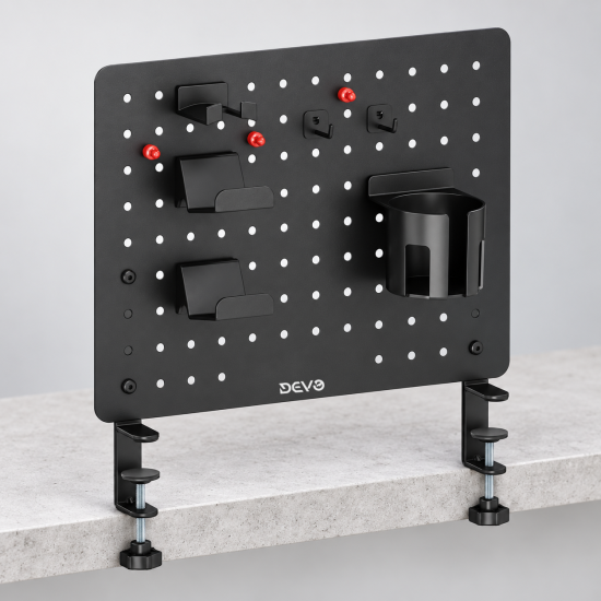 Devo Gaming Clamp-on Desk Pegboard Black