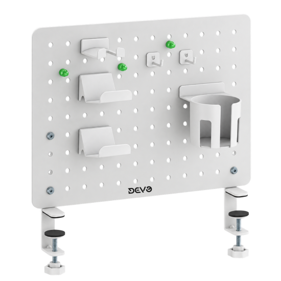 Devo Gaming Clamp-on Desk Pegboard White Devo Gaming Clamp-on Desk Pegboard White