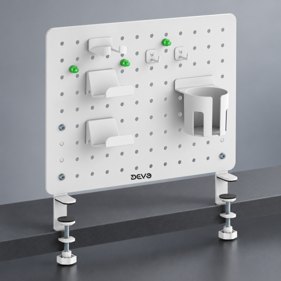 Devo Gaming Clamp-on Desk Pegboard White Devo Gaming Clamp-on Desk Pegboard White