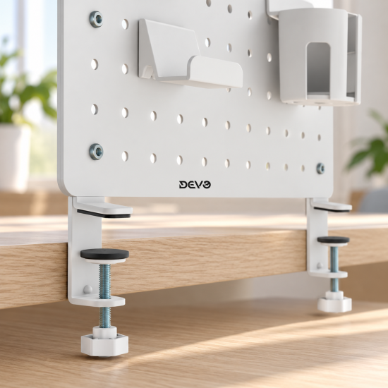 Devo Gaming Clamp-on Desk Pegboard White Devo Gaming Clamp-on Desk Pegboard White