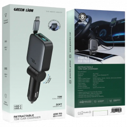 Green Lion Retractable 72W Car Charger PD 45W - Black Green Lion Retractable 72W Car Charger PD 45W - Black