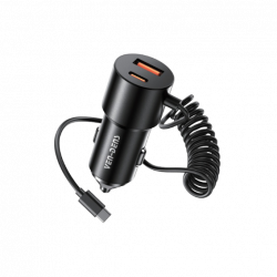 Ven-Dens 60W Dual-Port Car Charger (USB-C + USB-A) with Cable - Black