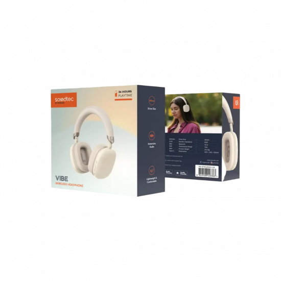 Porodo Soundtec Wireless Bluetooth Headphone Adjustable 360° Foldable 300mAh - Cream Porodo Soundtec Wireless Bluetooth Headphone Adjustable 360° Foldable 300mAh - Cream