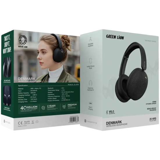 Green Lion Denmark Wireless Headphone - Black