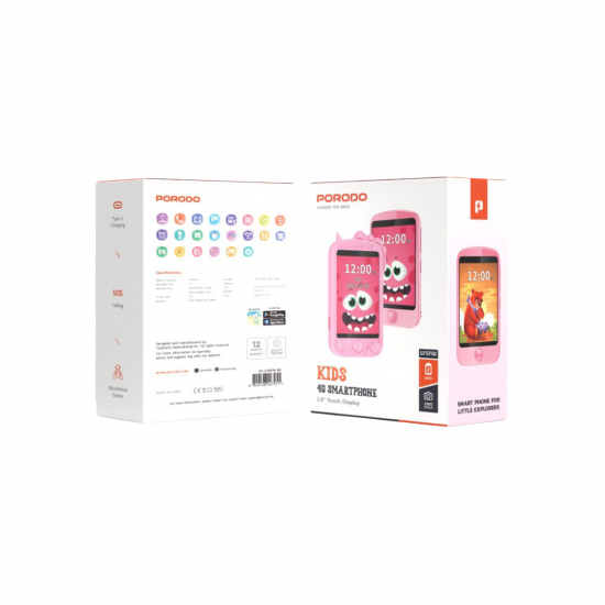 Porodo Kids Phone with Case and Lanyard 700mAh 192MB - Pink
