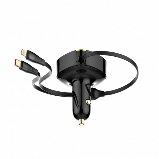 LDNIO C107 Dual-Cable 30W Car Charger Lightning + Type-C