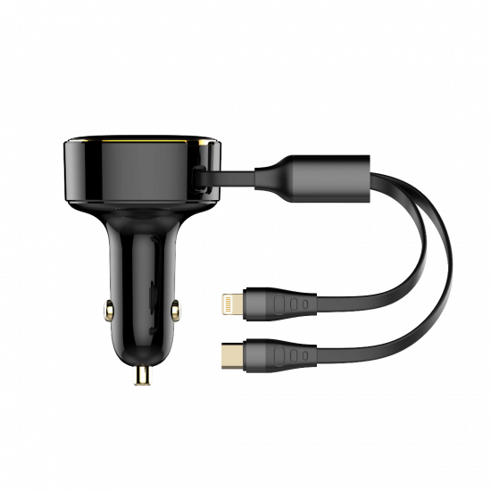 LDNIO C107 Dual-Cable 30W Car Charger Lightning + Type-C