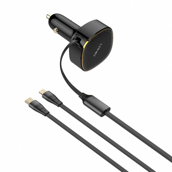 LDNIO C107 Dual-Cable 30W Car Charger Lightning + Type-C