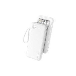 Ven-Dens 10000mAh Power Bank with LED Light & Built-in Cables - White