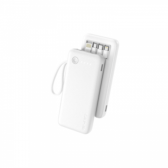 Ven-Dens 10000mAh Power Bank with LED Light & Built-in Cables - White Ven-Dens 10000mAh Power Bank with LED Light & Built-in Cables - White