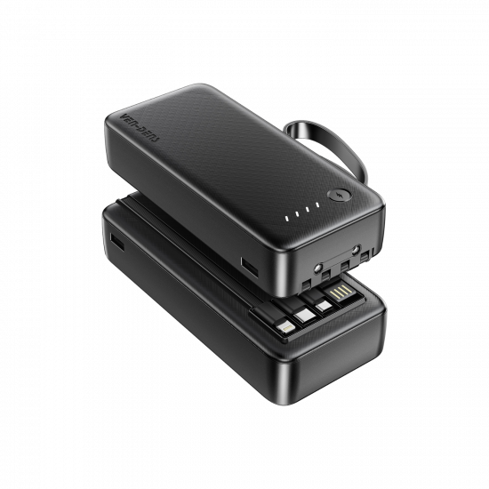 Ven-Dens 20000mAh Power Bank with LED Light & Built-in Cables - Black
