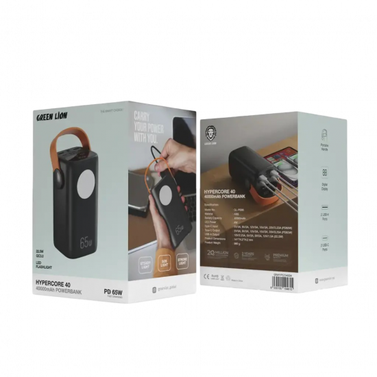 Green Lion Hyper Core 40 Power Bank 40000mAh PD 65W - Black