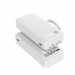 Ven-Dens 20000mAh Power Bank with LED Light & Built-in Cables - White