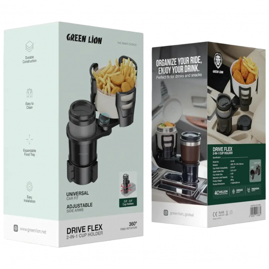 Green Lion Drive Flex 2 in 1 Cup Holder Universal Car Fit - Black