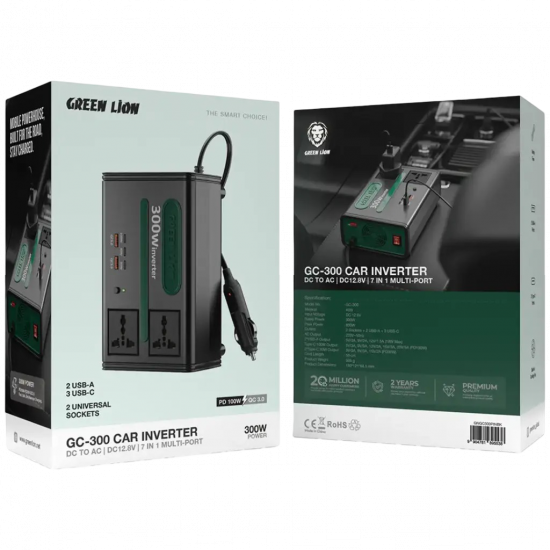 Green Lion GC-300 Car Inverter - Black Green Lion GC-300 Car Inverter - Black