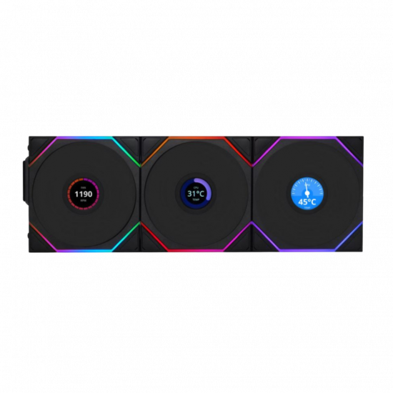 Lian Li Uni Fan TL-LCD ARGB PWM 120mm Wireless - Triple Pack (No Controller) - Black