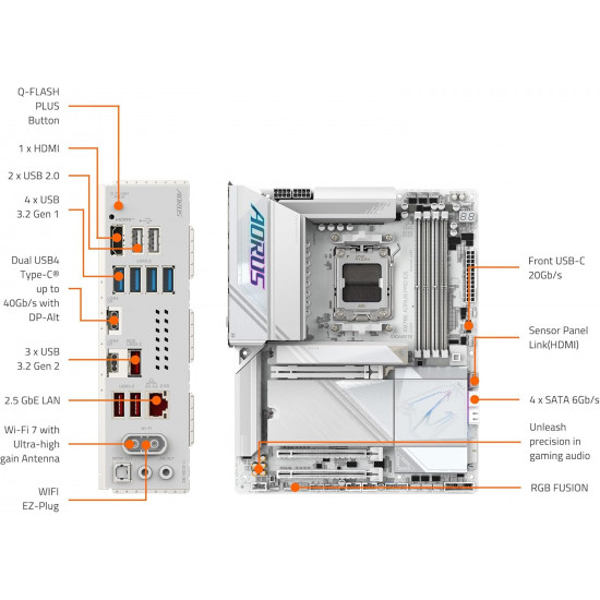 Gigabyte X870E Aorus Pro Ice Motherboard - White Gigabyte X870E Aorus Pro Ice Motherboard - White