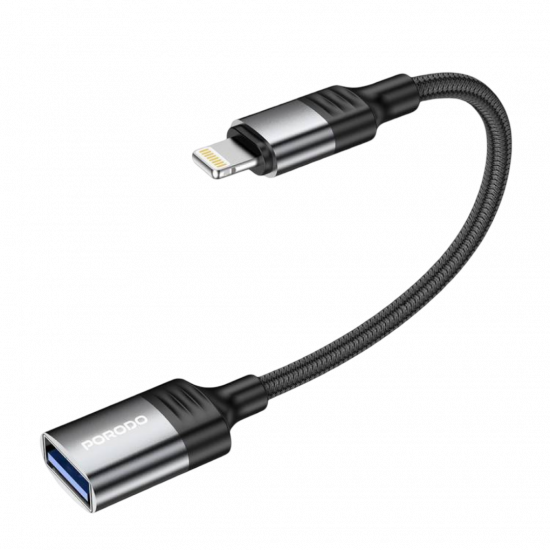 Porodo Woven USB A to Lightning Adapter 0.12M Cable - Black Porodo Woven USB A to Lightning Adapter 0.12M Cable - Black