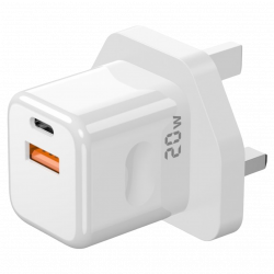 Porodo Blue 20W Wall Charger 1*PD Type-C and 1* QC Type-A UK - White