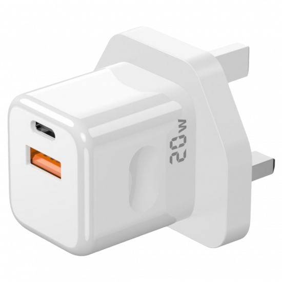 Porodo Blue 20W Wall Charger 1*PD Type-C and 1* QC Type-A UK - White Porodo Blue 20W Wall Charger 1*PD Type-C and 1* QC Type-A UK - White