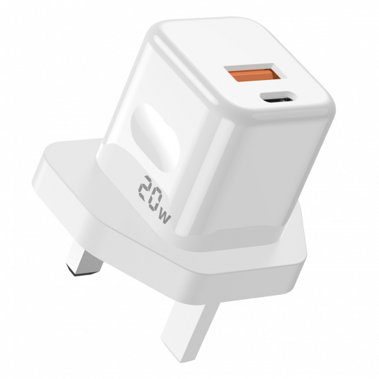Porodo Blue 20W Wall Charger 1*PD Type-C and 1* QC Type-A UK - White Porodo Blue 20W Wall Charger 1*PD Type-C and 1* QC Type-A UK - White