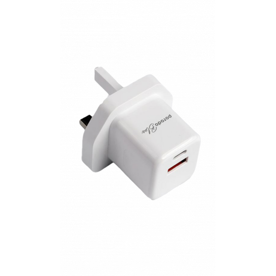 Porodo Blue 20W Wall Charger 1*PD Type-C and 1* QC Type-A UK - White Porodo Blue 20W Wall Charger 1*PD Type-C and 1* QC Type-A UK - White