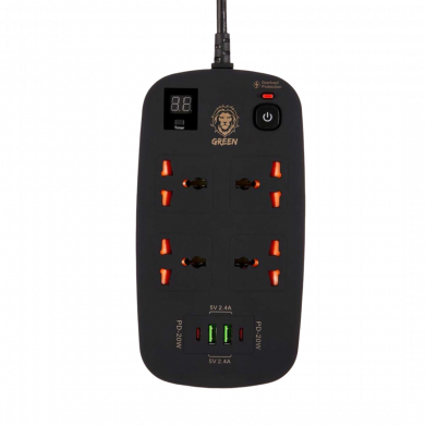Green Lion 4 AC 2 USB & 2 USB-C PD 40W Multiport Smart Power Socket 3500W 3M - Black Green Lion 4 AC 2 USB & 2 USB-C PD 40W Multiport Smart Power Socket 3500W 3M - Black